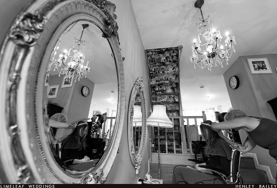 Bride is seen getting her hair done in the hairdressers