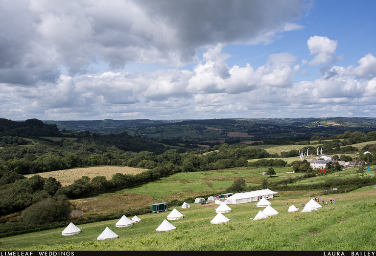 View of River Cottage HQ and the pop up hotel and beyond over the Axminster valleys