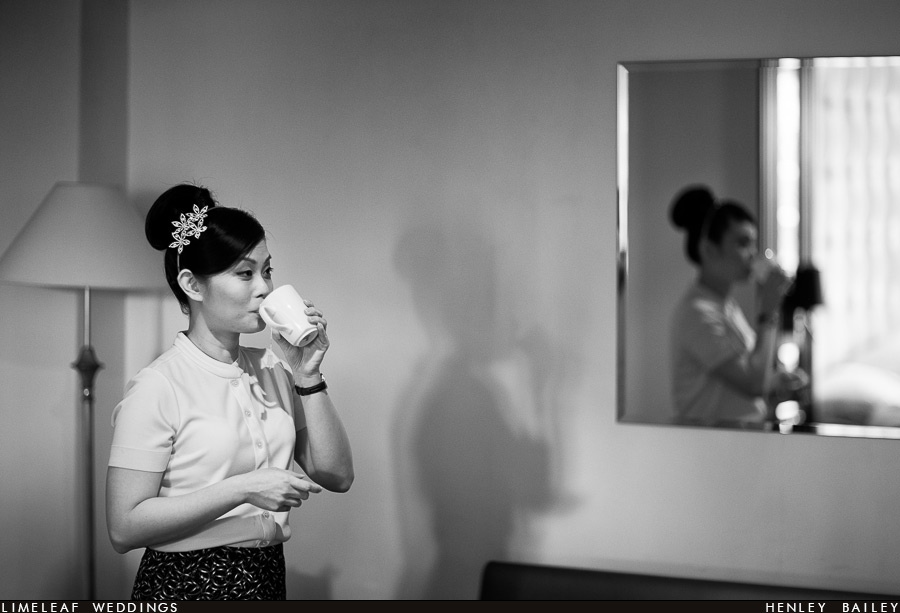 Ashley drinking tea in the Melia White House Hotel in Regents Park