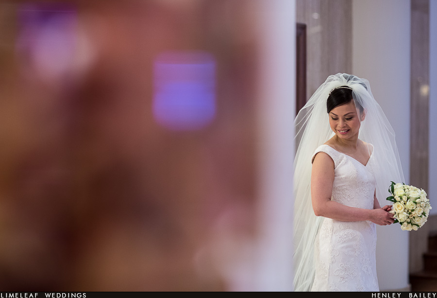 Smiling bride with flowers