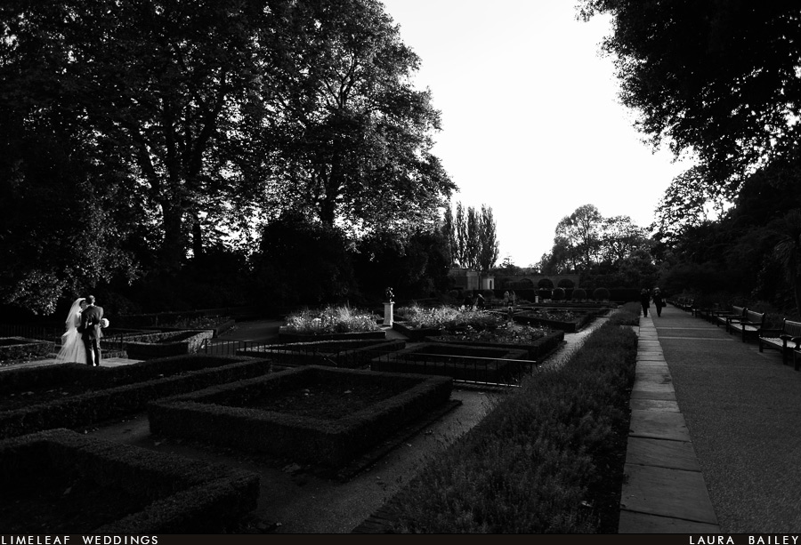 Bride and groom in the gardens of the Belvedere