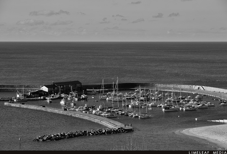 Black and white of the Cobb in Lyme Regis